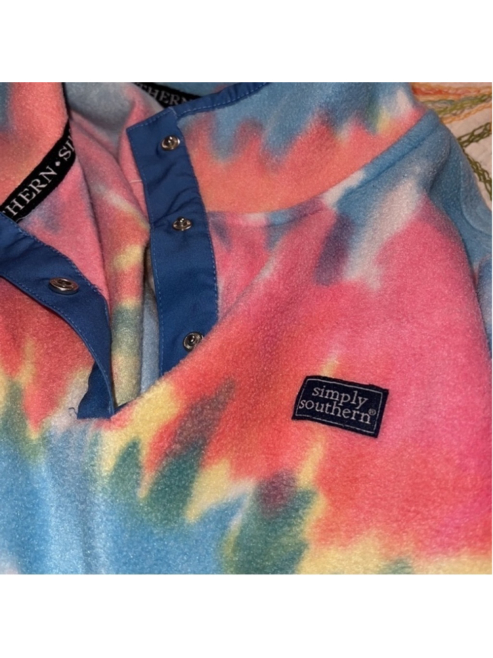 Simply Southern fleece pullover tie dye rainbow lightweight womens size XL EUC - Picture 6 of 12